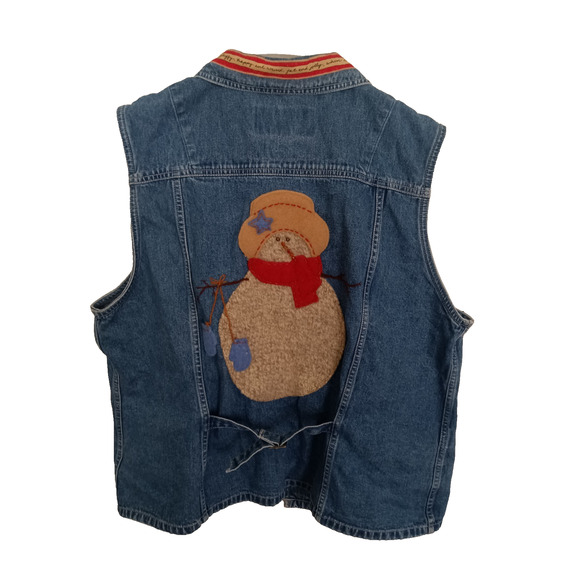 Eddie Bauer Cowgirl Rosie Denim Vest XXL Holiday Snowman Applique Western VTG - Picture 5 of 5